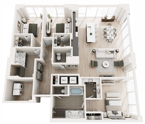 Floor plan for 3 beds, 2 baths, 1698 sqft